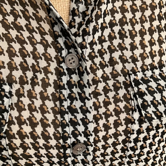 Vince Camuto Sheer Houndstooth Blouse medium button down career black neutral M - Picture 6 of 12